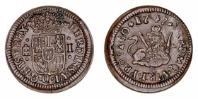 MONARQUÍA ESPAÑOLA
FERNANDO VI
Maravedí. AE. Segovia. 1747. 1,46 g. Cal.717. Ligeramente alabeada, si no MBC+/MBC