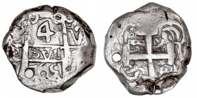 MONARQUÍA ESPAÑOLA
CARLOS III
4 Reales. AR. Potosí V. 1765. 13,12 g. Cal.1158. Agujerito y limpiada, si no MBC-