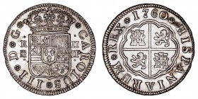 MONARQUÍA ESPAÑOLA
CARLOS III
2 Reales. AR. Madrid JP. 1760. 6,01 g. Cal.1290. Escasa así. EBC+/EBC