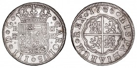 MONARQUÍA ESPAÑOLA
CARLOS III
2 Reales. AR. Madrid PJ. 1766. 5,61 g. Cal.1296. MBC+