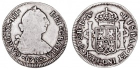 MONARQUÍA ESPAÑOLA
CARLOS III
2 Reales. AR. Santiago DA. 1788. 6,49 g. Cal.1431. Muy escasa. MBC