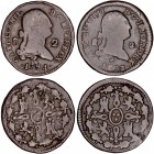 MONARQUÍA ESPAÑOLA
CARLOS IV
Lote de 2 monedas. AE. 2 Maravedís 1794 y 1803 Segovia. BC+ a BC