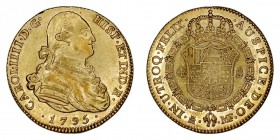 MONARQUÍA ESPAÑOLA
CARLOS IV
4 Escudos. AV. Madrid MF. 1795. 13,39 g. Cal.204. Conserva brillo original, preciosa pieza. Muy escasa así. EBC+/SC