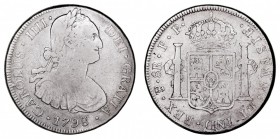 MONARQUÍA ESPAÑOLA
CARLOS IV
8 Reales. AR. Potosí PP. 1798. 26,63 g. Cal.721. Limpiada, si no BC+