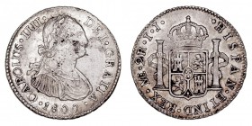 MONARQUÍA ESPAÑOLA
CARLOS IV
2 Reales. AR. Lima IJ. 1800. 6,89 g. Cal.947. Ligera mancha en anv., si no EBC/EBC+. Conserva brillo. Escasa así