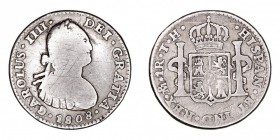 MONARQUÍA ESPAÑOLA
CARLOS IV
Real. AR. Méjico TH. 1808. 3,22 g. Cal. Rayas, si no BC+