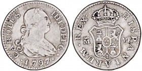 MONARQUÍA ESPAÑOLA
CARLOS IV
1/2 Real. AR. Madrid MF. 1797. 1,57 g. Cal.1272. MBC/MBC-