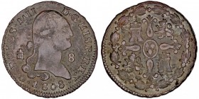 MONARQUÍA ESPAÑOLA
CARLOS IV
8 Maravedís. AE. Segovia. 1808. Cal.1499. MBC-