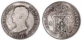 MONARQUÍA ESPAÑOLA
JOSÉ I
4 Reales. AR. Sevilla LA. 1812. 5,73 g. Cal.61. Escasa. MBC-