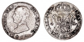 MONARQUÍA ESPAÑOLA
JOSÉ I
4 Reales. AR. Sevilla LA. 1812. 5,69 g. Cal.61. Manchitas en anv. y rev., si no MBC