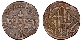MONARQUÍA ESPAÑOLA
JOSÉ I
4 Quartos. AE. Barcelona. 1810. Cal.73. RC