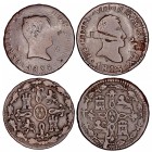 MONARQUÍA ESPAÑOLA
FERNANDO VII
Lote de 2 monedas. AE. 2 Maravedís 1813 y 1824 Jubia. BC-