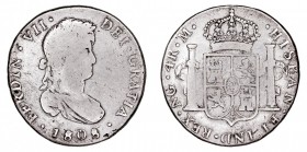 MONARQUÍA ESPAÑOLA
FERNANDO VII
4 Reales. AR. Guatemala M. 1808. 13,14 g. Cal.723. Muy rara. BC+