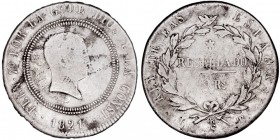 MONARQUÍA ESPAÑOLA
FERNANDO VII
10 Reales. AR. Santander LT. 1821. 12,81 g. Cal.799. BC
