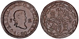 MONARQUÍA ESPAÑOLA
FERNANDO VII
2 Maravedís. AE. Jubia. 1820. Cal.1587. MBC+