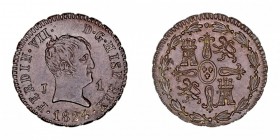 MONARQUÍA ESPAÑOLA
FERNANDO VII
Maravedí. AE. Jubia. 1824. 1,28 g. Cal.1592. Bella pieza, Rara así. SC-