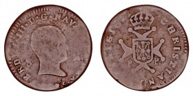 MONARQUÍA ESPAÑOLA
FERNANDO VII
3 Maravedís. AE. Pamplona. (1825). Fernando III de Navarra. 5,38 g. Cal.1643. BC-