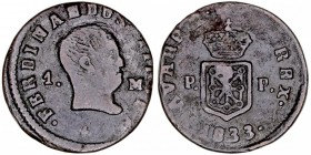 MONARQUÍA ESPAÑOLA
FERNANDO VII
Maravedí. AE. Pamplona. 1833. Fernando III de Navarra. 2,01 g. Cal.1660. MBC-