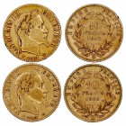 MONEDAS EXTRANJERAS
FRANCIA
Napoleón III. 10 Francos. AV. Lote de 2 monedas. 1862 BB y 1865 BB. KM.800,2. MBC-