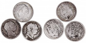 MONEDAS EXTRANJERAS
GRAN BRETAÑA
Lote de 3 monedas. AR. Jorge III. 6 Pence 1816, 1817 y 1820. KM.665. BC-