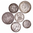MONEDAS EXTRANJERAS
GRAN BRETAÑA
Lote de 6 monedas. AR. Shilling 1889 y 1922, 6 Pence 1866, 1913 y 1916, 3 Pence 1900. MBC+ a MBC-