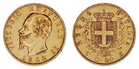 MONEDAS EXTRANJERAS
ITALIA
Víctor Manuel II. 20 Liras. AV. 1862 T BN. 6,44 g. KM.10,1. Raya. MBC/MBC+