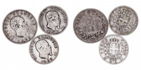 MONEDAS EXTRANJERAS
ITALIA
Lote de 3 monedas. AR. 2 Liras 1863, Lira 1863 (2). MBC- a BC.