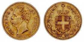 MONEDAS EXTRANJERAS
ITALIA
Umberto I. 20 Liras. AV. 1882 R. 6,42 g. KM.21. Pátina. MBC+