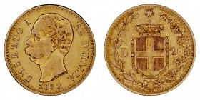 MONEDAS EXTRANJERAS
ITALIA
Umberto I. 20 Liras. AV. 1882 R. 6,43 g. KM.21. MBC