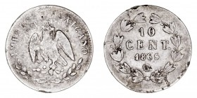 MONEDAS EXTRANJERAS
MÉJICO
10 Centavos. AR. Guanajuato. 1865 G. 2,71 g. KM.386. Muy escasa. BC