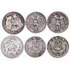 MONEDAS EXTRANJERAS
MÉJICO
Lote de 3 monedas. AR. 10 Centavos 1873 Guanajuato S, 1882 Méjico M y 1906. MBC a BC+