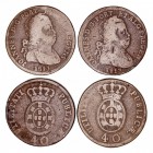 MONEDAS EXTRANJERAS
PORTUGAL
Juan Príncipe Regente. 40 Reis. AE. 1813. Lote de 2 monedas. Pataco. GO.10,3. BC-