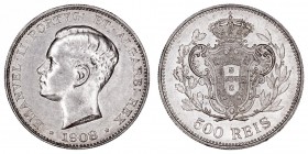 MONEDAS EXTRANJERAS
PORTUGAL
Manuel II. 500 Reis. AR. 1908. 12,53 g. GO.04,02. MBC+/EBC