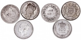 MONEDAS EXTRANJERAS
PORTUGAL
Lote de 3 monedas. AR. 100 Reis 1861, 1909 y 10 Centavos 1915. EBC a BC