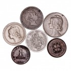 MONEDAS EXTRANJERAS
PORTUGAL
Lote de 6 monedas. AE. 200 Reis 1855, 100 Reis 1900, Centavo 1918 y 1920, 4 Centavos 1917 y 20 Centavos 1920. EBC- a MB...