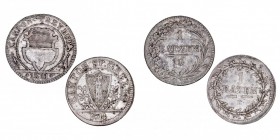 MONEDAS EXTRANJERAS
SUIZA
Lote de 2 monedas. VE. Batzen. St. Gallen 1814, Freyburg 1811. MBC a MBC-