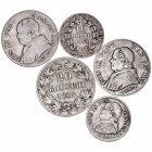 MONEDAS EXTRANJERAS
VATICANO
Pío IX. Lote de 5 monedas. AR. 20 Baiocchi 1865 R, Lira 1866 R (2), 10 Soldi 1857 R (2). MBC- a BC