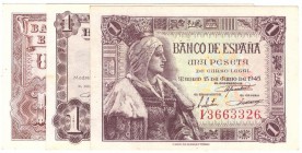BILLETES
ESTADO ESPAÑOL, BANCO DE ESPAÑA
Lote de 3 billetes. Peseta 1945, 1948 y 1953. Series. EBC+ a EBC