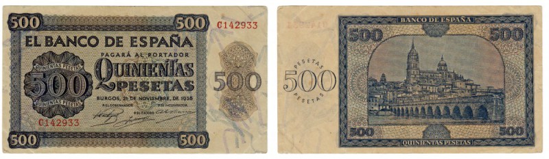 BILLETES
ESTADO ESPAÑOL, BANCO DE ESPAÑA
500 Pesetas. Burgos, 21 Noviembre 193...