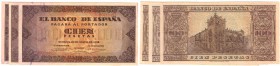 BILLETES
ESTADO ESPAÑOL, BANCO DE ESPAÑA
100 Pesetas. Burgos, 20 Mayo 1938. Lote de 3 billetes. Series. ED.D33A. EBC/EBC-