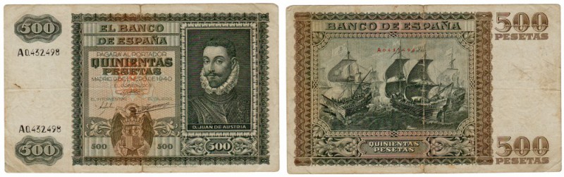 BILLETES
ESTADO ESPAÑOL, BANCO DE ESPAÑA
500 Pesetas. 9 Enero 1940. Serie A. E...