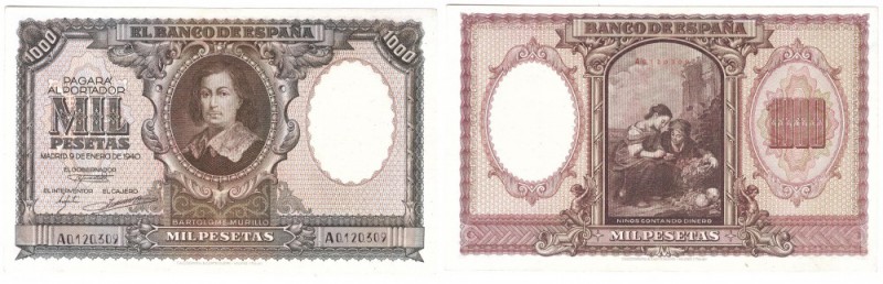 BILLETES
ESTADO ESPAÑOL, BANCO DE ESPAÑA
1000 Pesetas. 9 Enero 1940. Serie A. ...