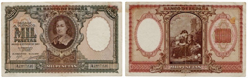 BILLETES
ESTADO ESPAÑOL, BANCO DE ESPAÑA
1000 Pesetas. 9 Enero 1940. Serie A. ...