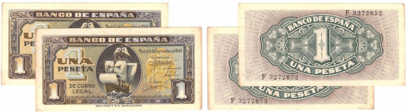 BILLETES
ESTADO ESPAÑOL, BANCO DE ESPAÑA
1 Peseta. 4 Septiembre 1940. Serie F....