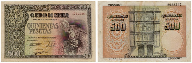 BILLETES
ESTADO ESPAÑOL, BANCO DE ESPAÑA
500 Pesetas. 21 Octubre 1940. Sin ser...