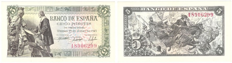 BILLETES
ESTADO ESPAÑOL, BANCO DE ESPAÑA
5 Pesetas. 15 Junio 1945. Serie I. ED...