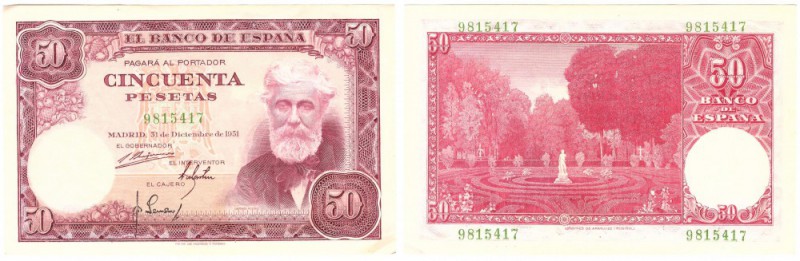 BILLETES
ESTADO ESPAÑOL, BANCO DE ESPAÑA
50 Pesetas. 31 Diciembre 1951. Sin se...