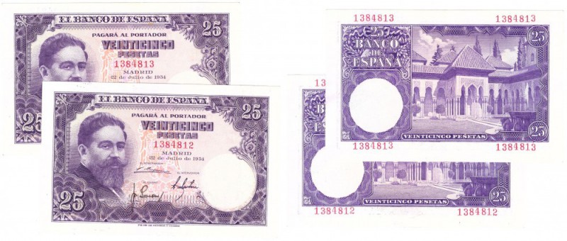BILLETES
ESTADO ESPAÑOL, BANCO DE ESPAÑA
25 Pesetas. 22 Julio 1954. Sin serie....