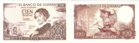 BILLETES
ESTADO ESPAÑOL, BANCO DE ESPAÑA
100 Pesetas. 19 Noviembre 1965. Sin serie. ED.D71. Marcas en picos, si no EBC