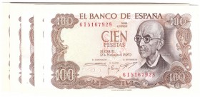 BILLETES
ESTADO ESPAÑOL, BANCO DE ESPAÑA
100 Pesetas. 17 Noviembre 1970. Lote de 17 billetes. La mayoría correlativos de la serie 6I y sin circular....